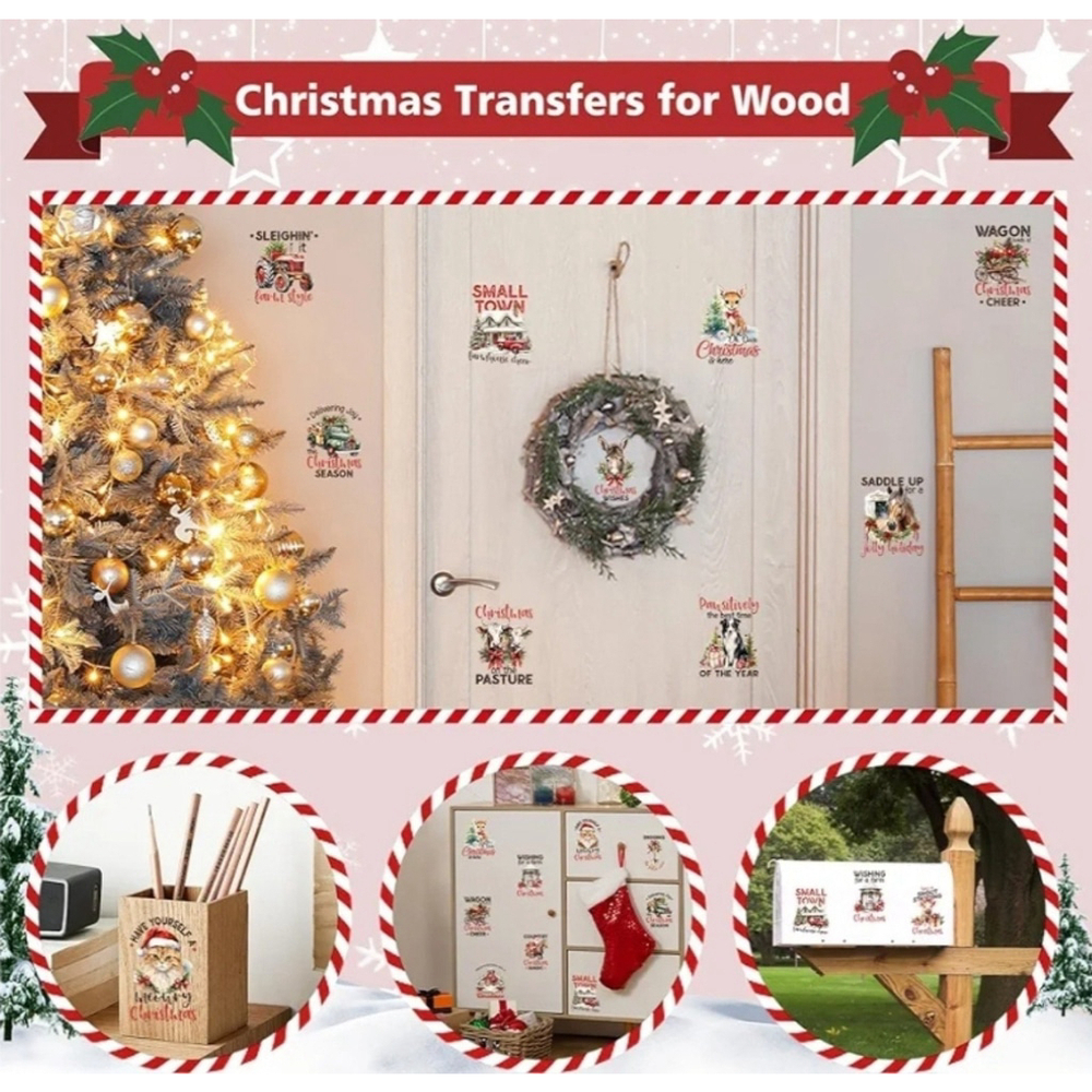 20 Sheets Vintage Christmas Rub On Transfers for Crafts - Picture 3 of 8